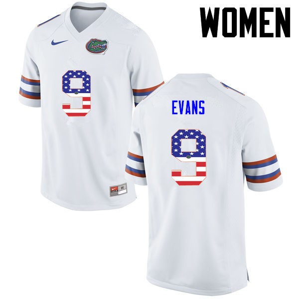 Florida Gators Women #9 Josh Evans College Football USA Flag Fashion White